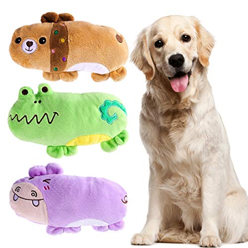 Pack de 3 Squeaky Juguetes de Perros para Perros Cachorro, Oso Hipopótamo y Patrón de Rana Peluche Perros Chirrido Juguetes