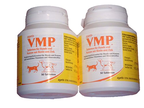 Pastillas para perros y gatos, de VMP; 2 botes de 50 pastillas, originales, alto contenido en biotina y zinc, para la piel, el pelaje, la estructura ósea y el estrés.