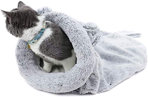 PAWZ Road Gato Bolsa de Dormir Lana Suave Lavable Caliente Camas para Gatos Saco Snuggle Manta Estera para Gatito Perrito Gris Plateado