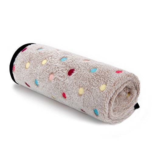 PAWZ Road Pet Dog Manta Fluffy Fleece Fabric Suave y Linda Warm Dot Print Manta Lavable para Gatos y Perros Beige 53 * 77cm