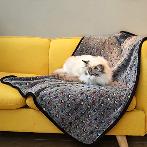 PAWZ Road Pet Dog Manta Fluffy Fleece Fabric Suave y Linda Warm Dot Print Manta Lavable para Gatos y Perros Gris Oscuro 104 * 78cm