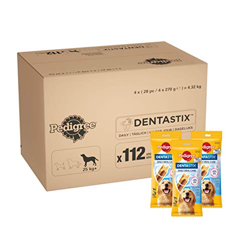 Pedigree - Barritas Dentastix para perros, 4x4x(7pc/270gr)= 4,32 kg .112 ud diaria para higiene oral