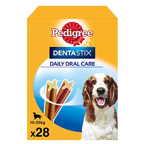 Pedigree Pack de 28 Dentastix de uso diario para la limpieza dental de perros medianos (Pack de 4)