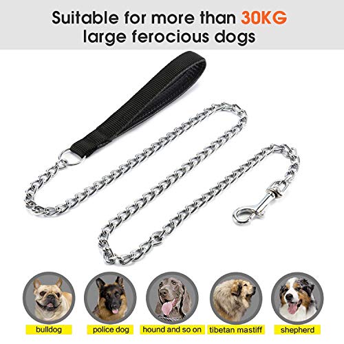 Petcomer Cadena de perro pesado con mango de nylon acolchado con cinturón de metal cromado (Negro, M-4*3.0mm)