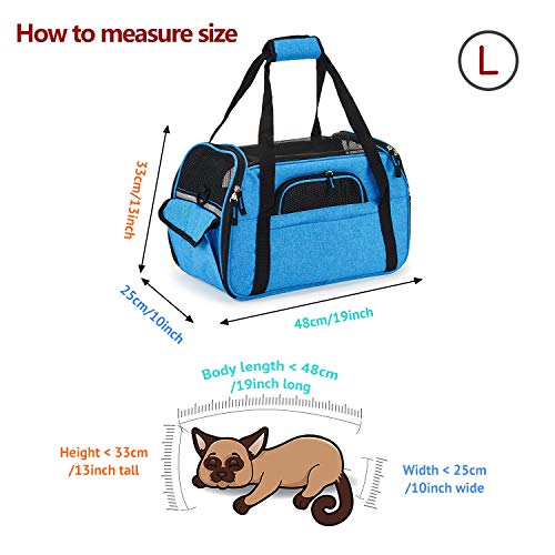 Petcomer Transportín para Perros Y Gatos Portador del Mascota Bolsa de Malla Transpirable de Viaje Bolso de Hombro (Azul, L 48x25x33cm)