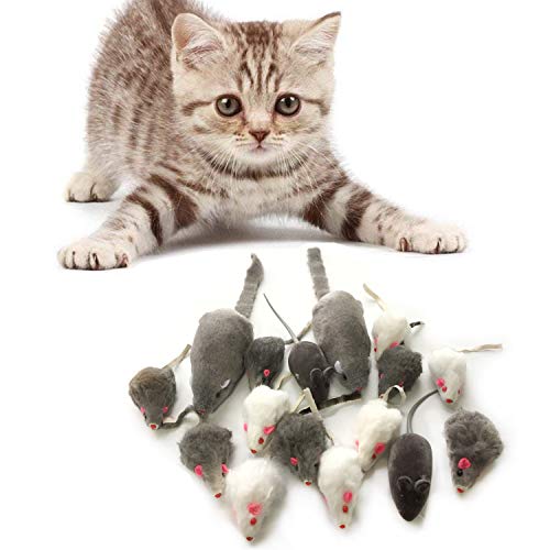 PietyPet Juguetes para Gatos, 16 Piezas Peludo Ratones sonajero pequeño Ratón Gato Gatito Interactivo, Colores Variados