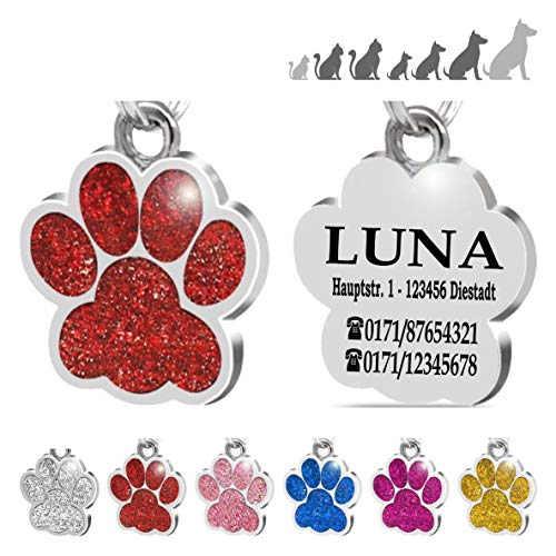 Placa Chapa de identificación Personalizada para Collar Perro Gato Mascota grabada (Rojo)