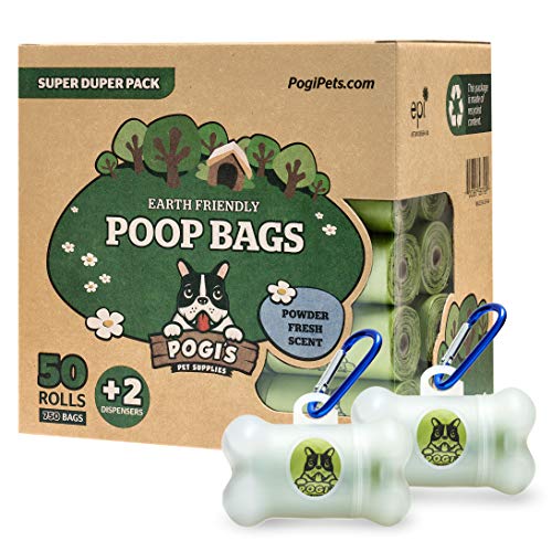 Pogi's Poop Bags - Bolsas para excremento de Perro - 50 Rollos (750 Bolsas) + 2 Dispensadores - Grandes, Biodegradables, Perfumadas, Herméticas