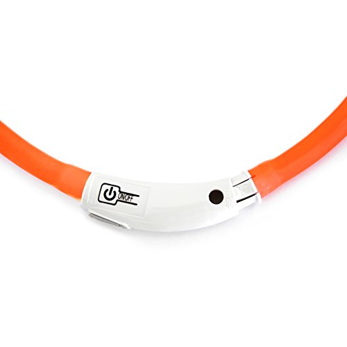 PRECORN LED USB Silicona Collar de Perro Luminoso Naranja Collar Seguridad Cuello Tubo Recargable