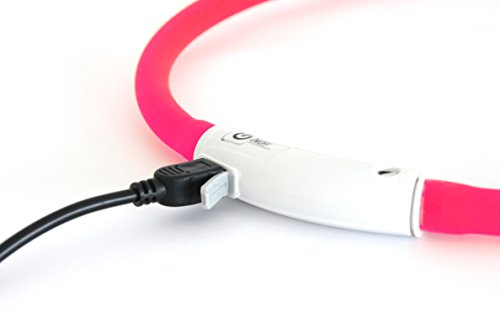 PRECORN LED USB Silicona Collar de Perro Luminoso Rosado Collar Seguridad Cuello Tubo Recargable