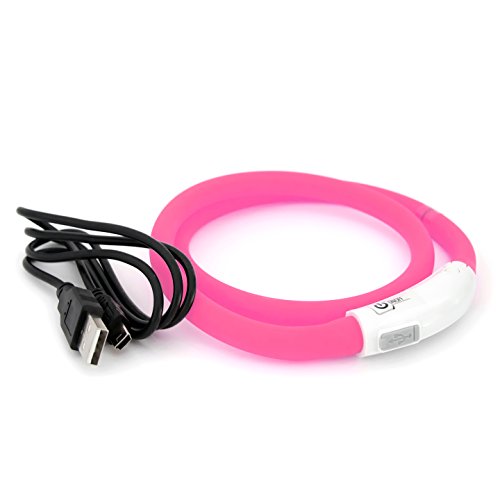PRECORN LED USB Silicona Collar de Perro Luminoso Rosado Collar Seguridad Cuello Tubo Recargable