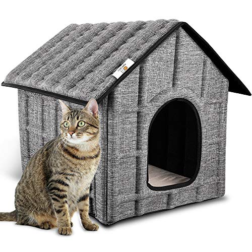 PUPPY KITTY Casa para Gatos para Exteriores, Resistente al Invierno, Plegable, con colchón extraíble, Suave y cálido para Perros, Gatos, Perros, Conejos