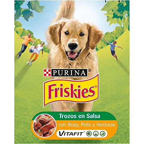 Purina Friskies Trozos en Salsa Perro Adulto Buey, Pollo y Verduras, Pack of 12 x 800 g