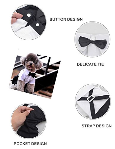 QiCheng & LYS Ropa para Perros Traje Elegante con Estilo de Corbata de moño, Camisa de Esmoquin Formal con Traje de Corbata Negra (M)