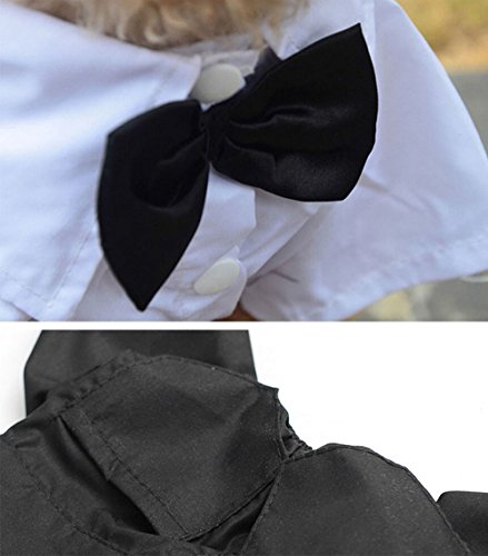 QiCheng & LYS Ropa para Perros Traje Elegante con Estilo de Corbata de moño, Camisa de Esmoquin Formal con Traje de Corbata Negra (S)