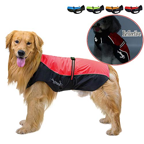 Ranphy Impermeable para Perros Tiras Reflectivas Chubasquero Transpirable Ropa Seguras Jacket Abrigo Chaqueta para Lluvia Medianos Perro de Raza Grande, Mascotas Ropaje Rojo 4XL