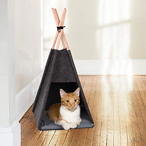 RM Design Tipi - Tienda de campaña para gatos, perros, mascotas de fieltro, para perros pequeños, 37 x 37 x 72 cm, gris antracita
