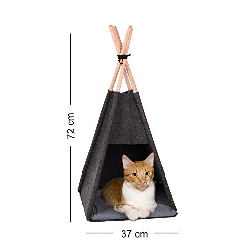 RM Design Tipi - Tienda de campaña para gatos, perros, mascotas de fieltro, para perros pequeños, 37 x 37 x 72 cm, gris antracita