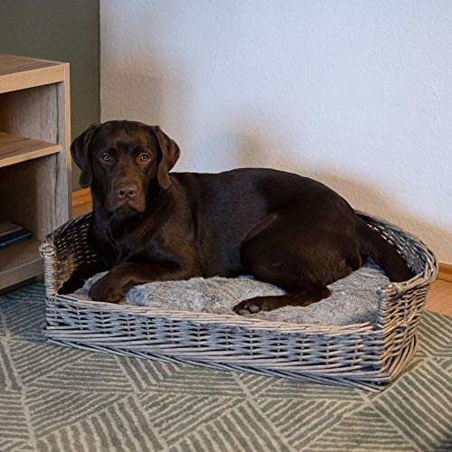 RM E-Commerce - Cama para perros con cesta de mimbre, tamaños S-XL, con cojín gris, para perros grandes y pequeños