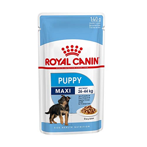 ROYAL CANIN Comida húmeda Puppy Maxi Trozos de Carne en Salsa para Cachorros de Razas Grandes - Caja 10 x 140 gr (Bolsitas)