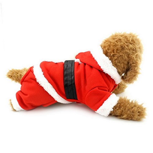 smalllee Lucky Tienda Gato de Mascota Perro Ropa Disfraz de Navidad de Papá Noel Sudadera con Capucha Perchero de Pared de Terciopelo Mono pequeño Perro Ropa S