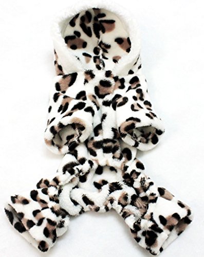 SMALLLEE_Lucky_Store Forro Polar Pijama Jumpsuit Mono Abrigo Capucha con Pelo Invierno para Perro Pequeño,Perrito Leopardo S