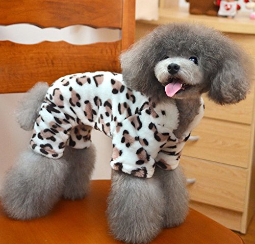 SMALLLEE_Lucky_Store Forro Polar Pijama Jumpsuit Mono Abrigo Capucha con Pelo Invierno para Perro Pequeño,Perrito Leopardo S