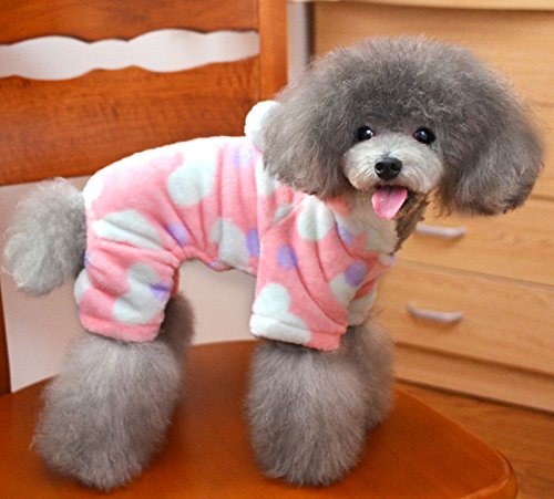 SMALLLEE_Lucky_Store Forro Polar Pijama Jumpsuit Mono Abrigo Capucha con Pelo Invierno para Perro Pequeño,Perrito Rosa L