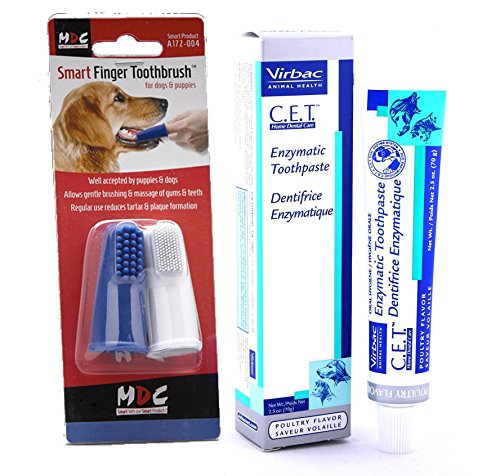 Smart Bundles Pasta de dientes enzimática con cepillo de dientes inteligente para perros (sabor a pollo 70 g) Paquete de 2