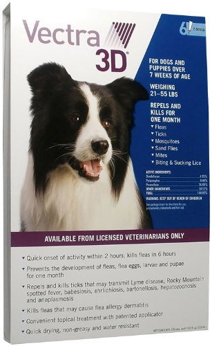 Summit VetPharm Vectra Azul 3D para Perros y Cachorros 21-55 lbs - 6 dosis