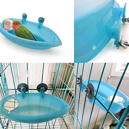 Supercat Comedero de baño de Tina de baño Tazón de Fuente de baño para pájaros Colgante de Aves Juguete para Mascotas Cockatiel Jaula Ducha de Agua Alimentador de Alimentos con Espejo