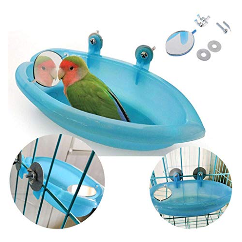 Supercat Comedero de baño de Tina de baño Tazón de Fuente de baño para pájaros Colgante de Aves Juguete para Mascotas Cockatiel Jaula Ducha de Agua Alimentador de Alimentos con Espejo