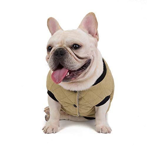 Tineer Pet Soft Fleece Coat Ropa de Bulldog francés Chaqueta de Gamuza de algodón a Cuadros de Gamuza - Traje de Traje cálido de otoño e Invierno - para Perros pequeños y medianos (S, Khaki)