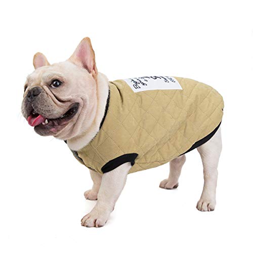 Tineer Pet Soft Fleece Coat Ropa de Bulldog francés Chaqueta de Gamuza de algodón a Cuadros de Gamuza - Traje de Traje cálido de otoño e Invierno - para Perros pequeños y medianos (S, Khaki)