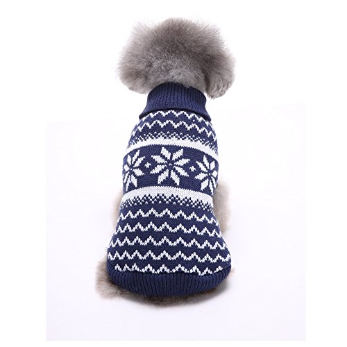 Tuopuda Navidad Mascotas suéter Invierno Perro Nieve Lana del Perrito Traje Caliente Ropa de Abrigo (M, Azul Marino)