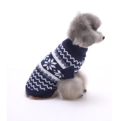 Tuopuda Navidad Mascotas suéter Invierno Perro Nieve Lana del Perrito Traje Caliente Ropa de Abrigo (M, Azul Marino)