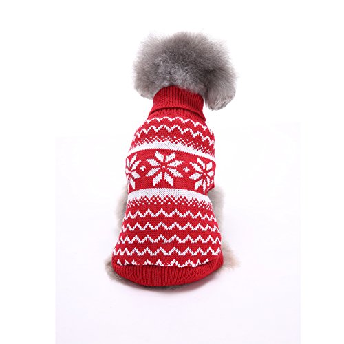 Tuopuda Navidad Mascotas suéter Invierno Perro Nieve Lana del Perrito Traje Caliente Ropa de Abrigo (M, Rojo)