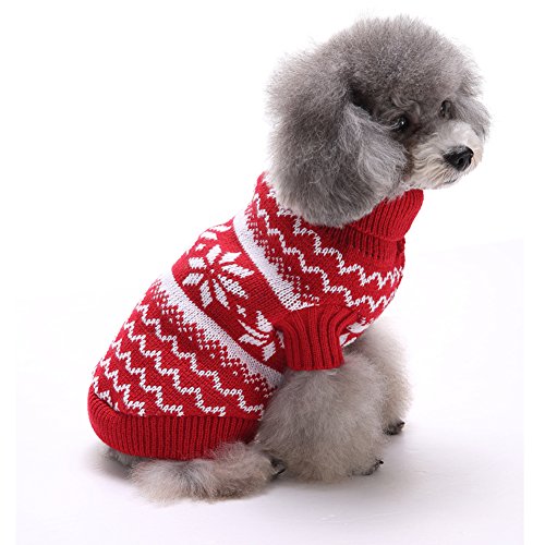 Tuopuda Navidad Mascotas suéter Invierno Perro Nieve Lana del Perrito Traje Caliente Ropa de Abrigo (M, Rojo)