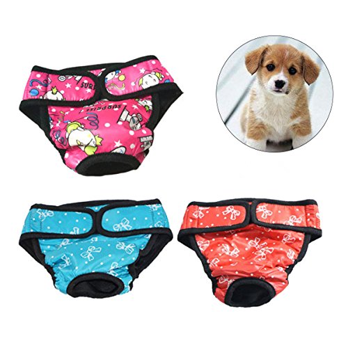UEETEK Pañales para Perro Sanitarios Fisiológicas Bragas Lavable Pantalones de pañales para Perro Mascotas - 3 Piezas