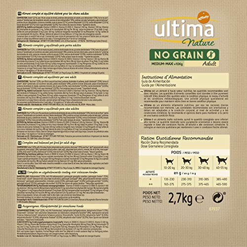 Ultima Nature No Grain Pienso para Perros Medium-Maxi sin Cereales con Pavo, Pack de 5 x 2.7kg - Total: 12.5kg