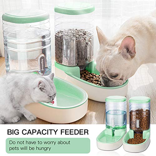 UniqueFit Pets Gatos Perros Riego automático y alimentador de Alimentos 3.8 L con 1 * dispensador de Agua y 1 * alimentador automático para Mascotas (Verde)