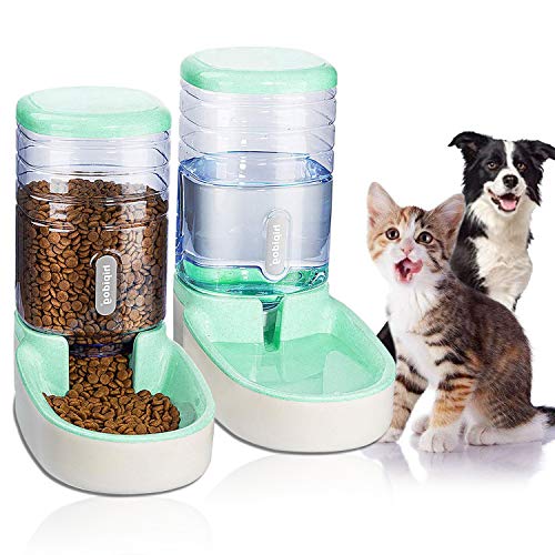 UniqueFit Pets Gatos Perros Riego automático y alimentador de Alimentos 3.8 L con 1 * dispensador de Agua y 1 * alimentador automático para Mascotas (Verde)