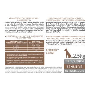 YERBERO Nature Sensitive Cordero/arroz Comida Hipoalergénica para Perros 2,5kg