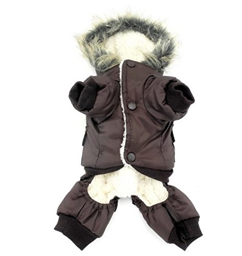 Zunea Airman pequeño Perro Mono de Invierno con Capucha de Lana Impermeable Chaqueta de Abrigo de Perrito Caliente Traje de esquí Ropa de Chihuahua Trajes de Ropa marrón Medio