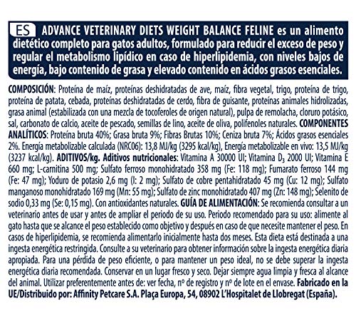 Advance Veterinary Diets Weight Balance - Pienso para Gatos con Tendencia a la obesidad - 8 kg