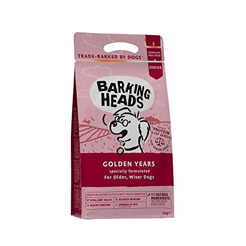 Barking Heads Comida Seca para Perros mayores - Golden Years - 100% Natural, Pollo de corral y pescado sin aromas artificiales, Niveles de grasa y proteína óptimos para perros mayores, 2 kg