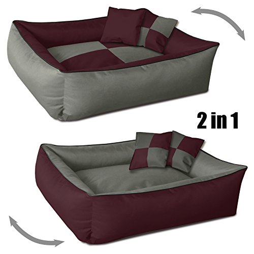 BedDog® 2en1 colchón para Perro MAX Quattro XXL Aprox. 120x85 cm, 8 Colores, Cama, sofá,Cesta para Perro, Burdeos/Gris