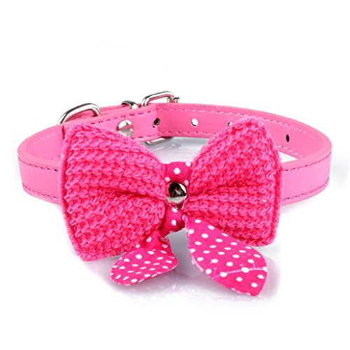 Bocideal 1PC Popular Knit Bowknot Ajustable Cuero de la PU Perro Cachorro Mascota Collares Collar (HP)