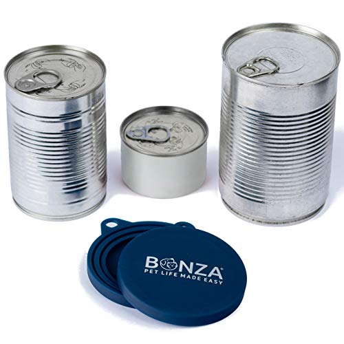 Bonza Pet Cubiertas para latas de alimentos, juego de 2 cubiertas universales de silicona para latas de comida para mascotas, apto para alimentos, sin BPA, apto para lavavajillas.