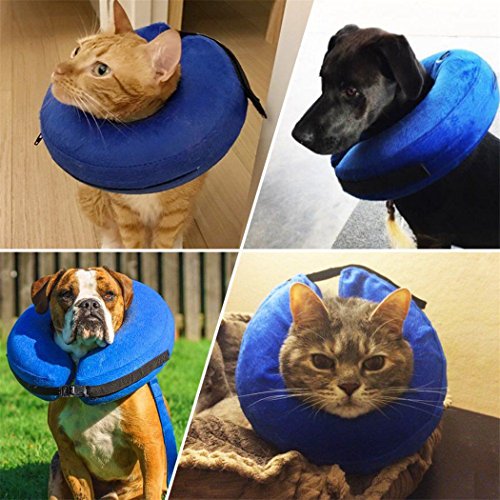 Collarín hinchable para perros y gatos, cono protector para mascotas, para su recuperación tras una cirugía, collarín electrónico, evita que las mascotas se toquen los puntos (S)